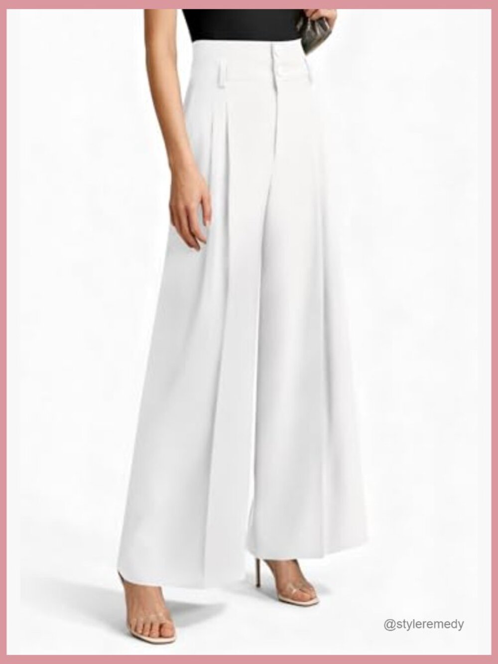 100% Polyester Wide Leg Palazzo Pants High Waist Pleated Work Casual - Picture 3 of 7